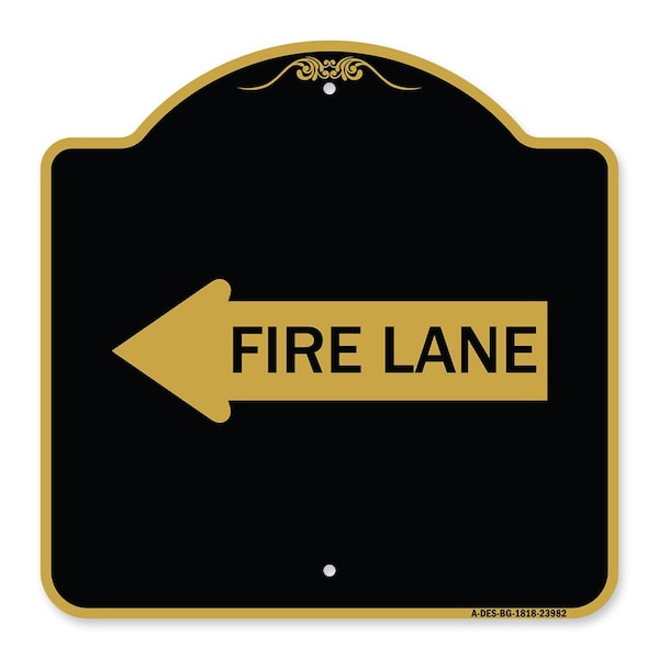 Signmission Designer Series Sign-Fire Lane Left Arrow, Black & Gold Aluminum Sign, 18" x 18", BG-1818-23982 A-DES-BG-1818-23982 - main